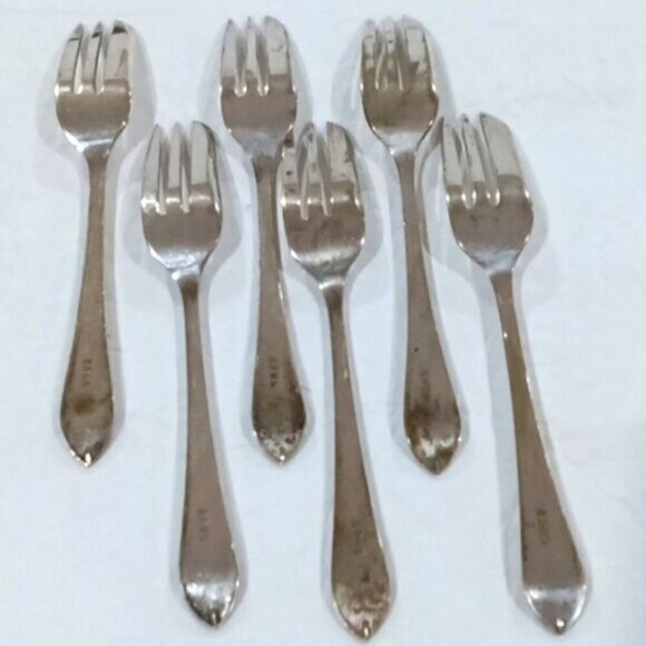 Vintage S & L Deco Dot EPNS Silver Plate Dessert Cake / Pastry Forks Set of 6 - Picture 2 of 5
